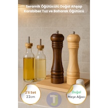 Technojet 2adet Baharat Öğütücü Açık Koyu Renk Doğal Ahşap Değirmen Karabiber Kahve Tuzluk Biberlik Ahşap