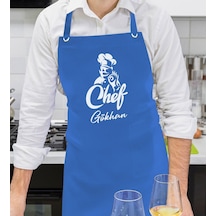 Bk Gift Kişiye Özel İsimli Chef Tasarımlı Profesyonel Saks Mavi Mutfak Önlüğü, Aşçı Önlüğü, Şef Önlüğü, Arkadaşa -8 Bej