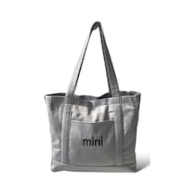 Toz Vintage Canvas Mini Yazılı Bez Omuz - Kol Çantası Gri