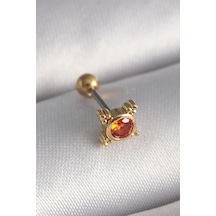 316l Çelik Gold Renk Turuncu Zirkon Taşlı Tragus Piercing 5886 Çok Renkli