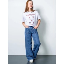 Zekids Kız Çocuk Oversize Köpek Baskılı Tasarım T-shirt-15806 Beyaz