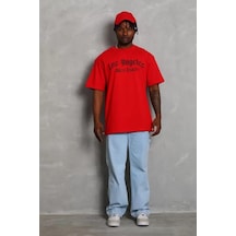Epilons Zenda1125 Unisex Oversize Baskılı Bisiklet Yaka T-shirt - Kırmızı Zenda478