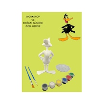 3d Daffy Duck 17 Cm Figür Boyama Seti - Kendin Boya Hobi Ve Etkinlik Seti - Akrilik Boya + 2 Fırça