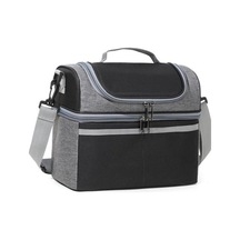 Yalıtımlı Öğle Yemeği Çantası Çift Katlı Öğle Yemeği Tote Büyük Sızdırmaz Genişletilebilir Öğle Yemeği Kutusu Siyah