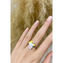 Renkli Hello Kitty Figürlü Yüzük Neşenin, Sevginin Ve Tatlı Zarafetin Simgesi Gümüş - Gri