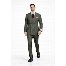 Fabıo Cassel Çizgili Kruvaze Erkek Takım Elbise Slim Fit Fıstık Yeşili
