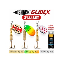Fishack Glidex 3'lü Döner Kaşık Seti + Klima Bombası - Golden Ladybug 5 Gr No:2 + Gökkuşağı 7 Gr No:3 + Silver Red 5 Gr No:2