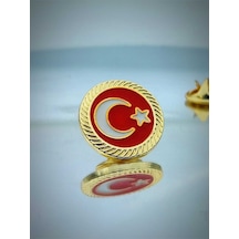 Yörük Tasarım Türk Bayrağı Fasetli Altın Kaplama Yaka Rozeti Altın