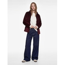Koton Dik Yaka Fermuarlı Cep Detaylı Oversize Peluş Ceket Bordo 6wmg60026ık
