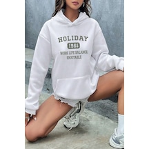 Uyguntarz Holiday Baskılı Unisex Oversize Sweatshirt beyaz