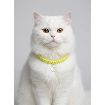 Sarı El Örgüsü Makrome Kedi Tasması 27 Cm - Ay Figürlü Charm Şık Kedi Boyun Tasması