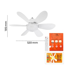 2in1 Tavan Vantilatör - Avize Lamba Kumandalı 52cm Sinek Kovucu 6-beyaz Plastik Kanat 3-kademe Hız Beyaz-sarı-doğal Işık Diğer
