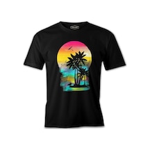 Palms And Birds - Yaz Siyah Erkek Tshirt