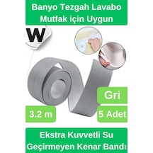 Premium Su Geçirmez Önleyici Yalıtım Küf Mutfak Banyo Lavabo Gri Kenar Şerit Bant 3.2m 5 Adet