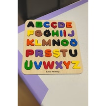 Alfabe Harf Puzzle - Ahşap Tabanlı Ve Pla Harflerden Eğitici Oyuncak 21x25cm Büyük Harfler
