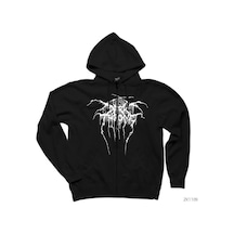 Dark Throne Siyah Fermuarlı Kapşonlu Sweatshirt
