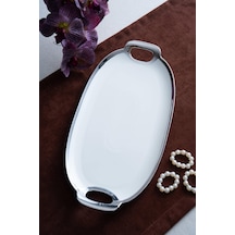 Acar Arven Oval Silver Sunum Tepsisi - 41 Cm Beyaz