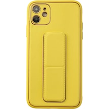 Apple  Uyumlu  iPhone 12 Kılıf Coco Deri Standlı Kapak Sarı