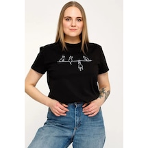 Unisex Kedi Baskılı Oversize Tshirt Siyah