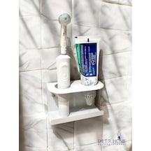 Duvara Monte Edilebilen Şarjlı Ve Pilli Diş Fırçası Ve Diş Macunu Tutucu Düzenleyici Metal Stand Beyaz