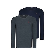 İkili Set T8587 Dewberry V Yaka Erkek Sweatshırt-antrasit-lacivert Antrasit-lacivert
