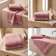 Botti Home %100 Pamuk Jakarlı 2 Li El Ve Yüz Havlusu Seti 50 X 90 Cm Çeyizlik Saçaklı Havlu Pembe