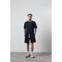 Erkek Pis Dikişli Regular Fit T-shirt Şort Takım Lacivert
