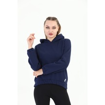 Kapüşonlu Kanguru Cepli Basic Kadın Sweatshirt-saks Mavisi