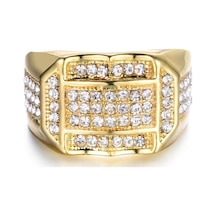 Altın Sace Gems Lüks Bakır Alaşım Zirkon Düğün Nişan Yüzüğü Erkekler Takı Hediye 10 Altın