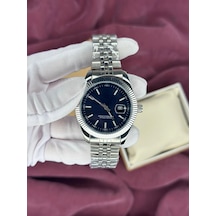 Lacivert Fluted Bezel Otomatik Erkek Kol Saati Gümüş