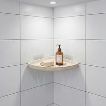 Yapıştırmalı Banyo Köşeliği, İstiridye Modeli, Bej, Drenaj Delikli, Delme Gerektirmez