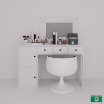 Makyaj Masası Çekmeceli Ve Kapaklı Beyaz Geniş Depolama Alanlı