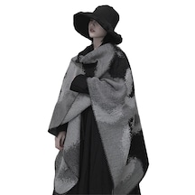 Simicg Kadın Siyah Batik Pelerin,135x155cm