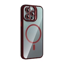 Joko Apple Apple iPhone Uyumlu  15 Pro Max Remim Lensli Magsafe Standlı Kapak - Bordo