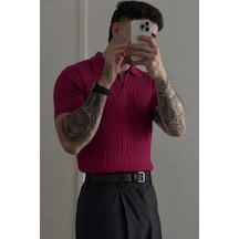 Tarz Cool Erkek Old Money Örgü Polo Yaka Triko Tişört Bordo