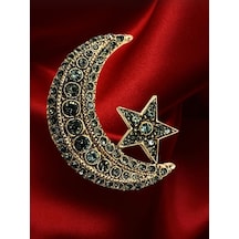 Ayyıldız Hematit Zirkon Taşlı Yarımay Antik Broş Çok Renkli