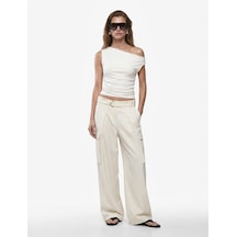 Koton Keten Görünümlü Slim Fit Asimetrik Kesim Drapeli Kolsuz Bluz Bej 6sak30042pw Ekru