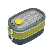 1300ml Lunchbox 2 Katlı 3 Bölmeli Paslanmaz Çelik Sefer Tası Yemek Kutusu Koyu Yeşil-fıstık Yeşili Açık