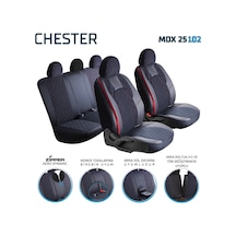 Nissan Primera Yarı Deri Oto Koltuk Kılıfı Ön Arka Set Chester Siyah Kırmızı Fsr