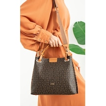 Just Polo Kadın Gofraj Monogram Desenli Mıknatıslı Çıtçıt Kapama El Ve Omuz Çantası Mh4031mh Krem Bej