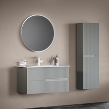 Orka Moonlight 90 Cm Mdf Mat Gri Banyo Dolabı Ve Boy Dolabı Takım Gri