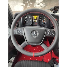 Dikişli Direksiyon Kılıfı Siyah Deri Kırmızı Yüzük Kırmızı Dikişli Mercedes Tır Kamyon İçin Kırmızı