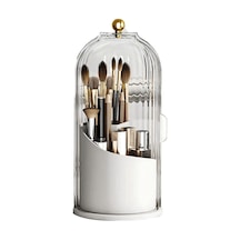 Ganzhoushop Kapaklı Makyaj Fırçası Tutucu Düzenleyici, 360 Dönebilen Şeffaf Toz Geçirmez Makyaj Fırçaları Düzenleyicibeyaz