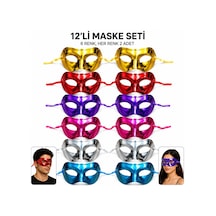 12'li Metalik Venedik Toptan Parti Maskesi Seti 6 Renk Karışık Diğer