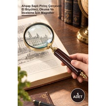 5 Adet Pirinç Büyüteç Ahşap Saplı Pirinç Çerçeveli El Büyüteci, Okuma Ve İnceleme İçin Magnifier