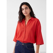Lcw Vision Kırmızı Oversize Poplin Kadın Gömlek