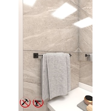 Yapışkanlı Siyah Kare Havluluk 40 Cm Uzun Havlu Askısı Yapışkanlı Gri Diğer