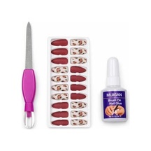 Profesyonel Takma Tırnak Kit Yapıştırıcılı Press On Nail Set Kolay Tak Çıkar Dayanıklı Manikür Aksesuarı,tam Set Takma Tırnak Manikür Kiti Yapıştırıcı Ve Törpülü Hazır Tırnak Seti Ev Kırmızı-beyaz