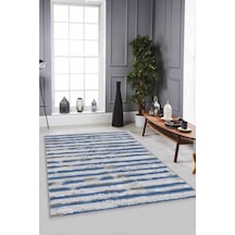 Mavi Spor Kaymaz Tabanlı Makinede Yıkanabilir Halı Fo03n11