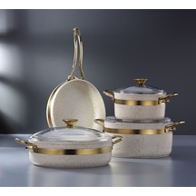 Bonera Nil 7 Parça Granit Tencere Seti Krem - Gold Krem